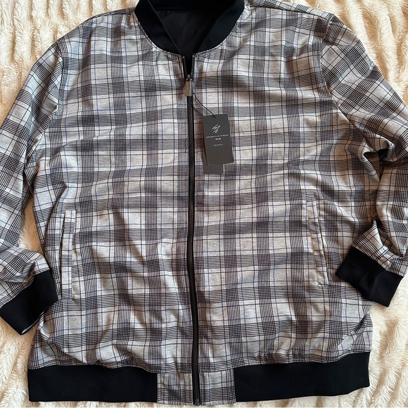 Shaquille O'Neal Mens Reversible Wind Resistant Big Tall Bomber Black Plaid 4XLT - Picture 1 of 7